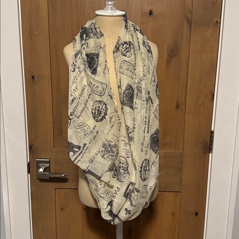 FRANKIE & STEIN Paris Infinity Scarf Womens OS lightweight black/Cream Travel - Picture 2 of 11
